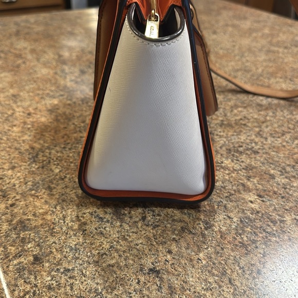 Michael Kors Leather Crossbody Bag With Handles Top Zipper Closure Orange White - Picture 4 of 16